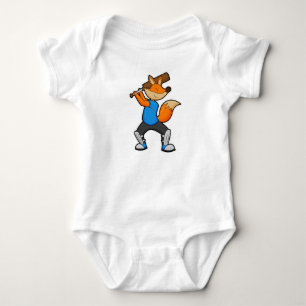 Fox at Cricket with Cricket bat Baby Bodysuit