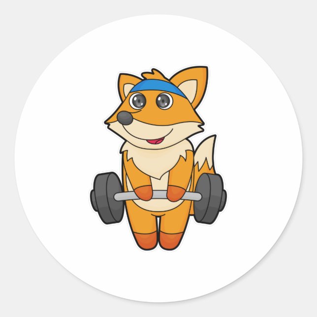 Fox at Fitness with Barbell Classic Round Sticker (Front)