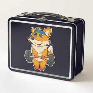 Fox at Fitness with Barbell Metal Lunch Box