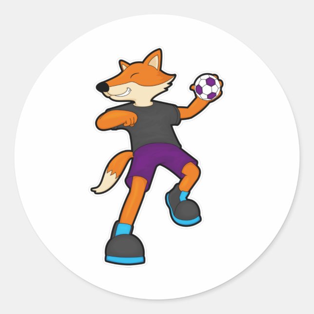 Fox at Handball player with Handball Classic Round Sticker (Front)
