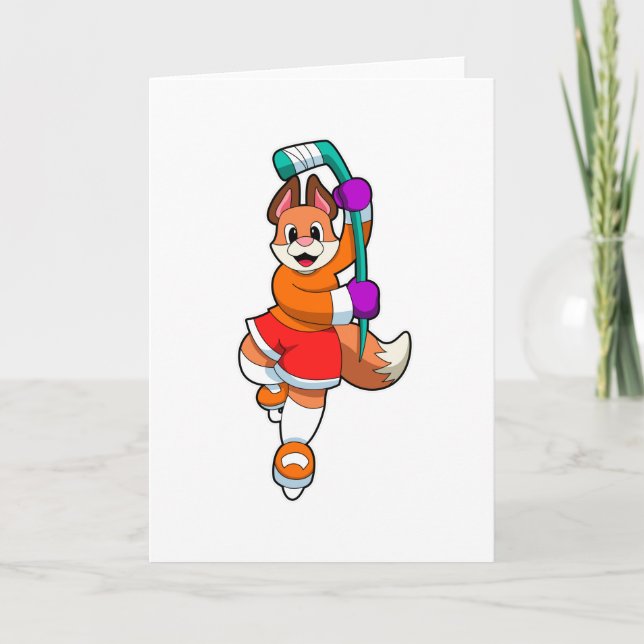 Fox at Ice hockey with Ice hockey stick Card (Front)