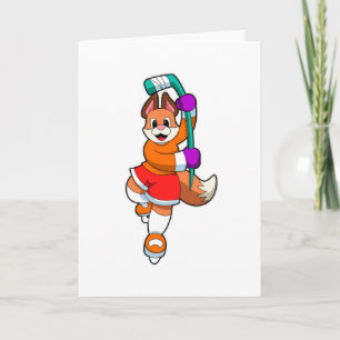 Fox at Ice hockey with Ice hockey stick Card