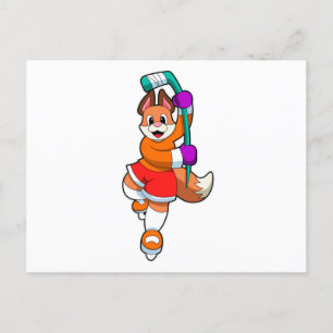 Fox at Ice hockey with Ice hockey stick Postcard