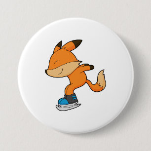 Fox at Ice skating with Ice skates 3 Inch Round Button
