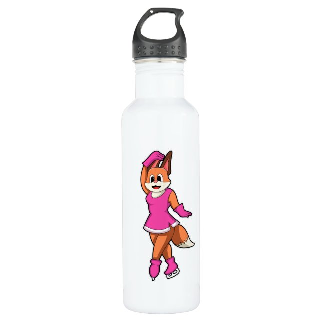 Fox at Ice skating with Ice skates 710 Ml Water Bottle (Front)