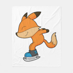 Fox at Ice skating with Ice skates Fleece Blanket