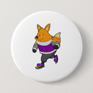 Fox at Ice skating with Ice skates & Glasses 3 Inch Round Button