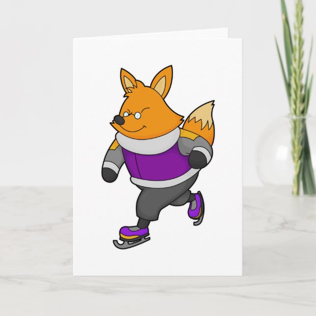 Fox at Ice skating with Ice skates & Glasses Card (Front)