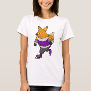 Fox at Ice skating with Ice skates & Glasses T-Shirt