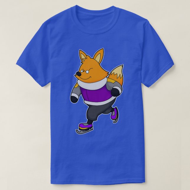 Fox At Ice Skating With Ice Skates  Glasses  T-Shirt (Design Front)