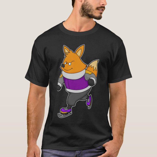 Fox at Ice skating with Ice skates & Glasses T-Shirt (Front)