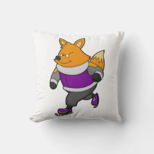 Fox at Ice skating with Ice skates & Glasses Throw Pillow