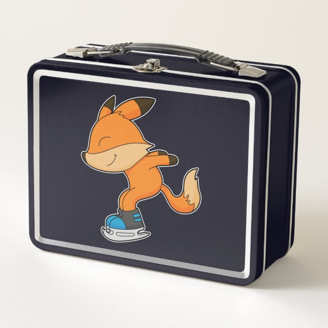 Fox at Ice skating with Ice skates Metal Lunch Box (Front)