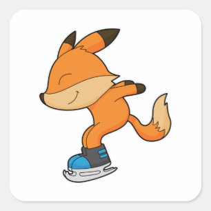 Fox at Ice skating with Ice skates Square Sticker