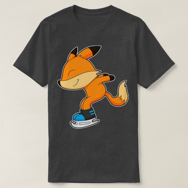 Fox at Ice skating with Ice skates T-Shirt (Design Front)