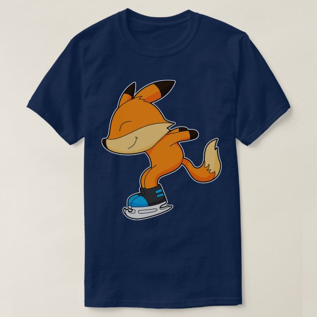 Fox At Ice Skating With Ice Skates  T-Shirt (Design Front)