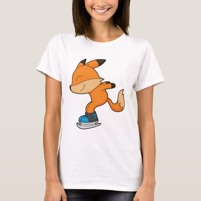 Fox at Ice skating with Ice skates T-Shirt (Front)