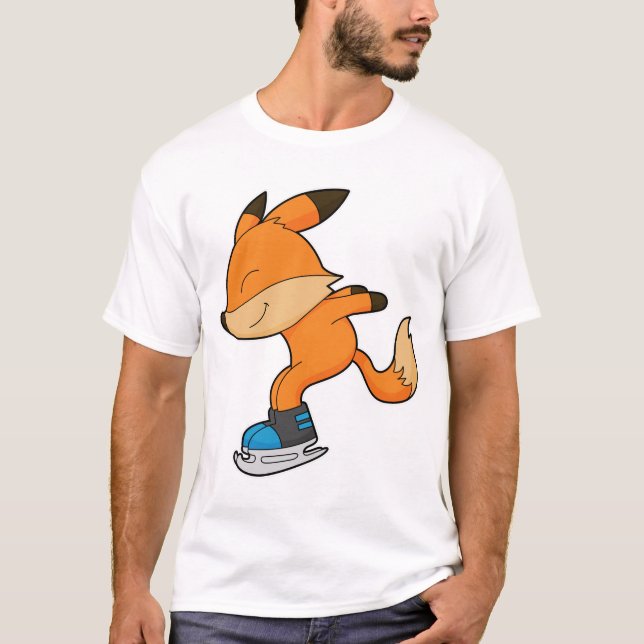 Fox at Ice skating with Ice skates T-Shirt (Front)