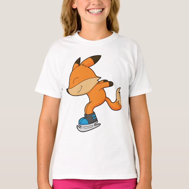 Fox at Ice skating with Ice skates T-Shirt (Front)