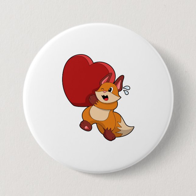 Fox at Love with Heart 3 Inch Round Button (Front)