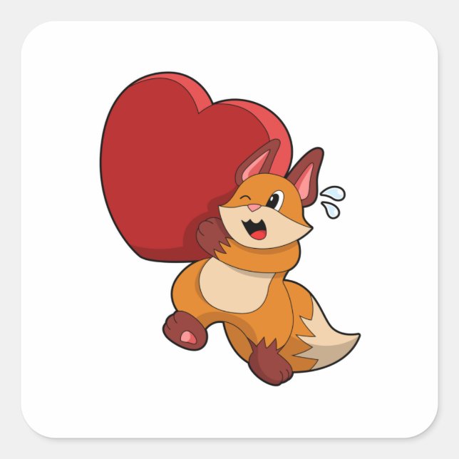 Fox at Love with Heart Square Sticker (Front)