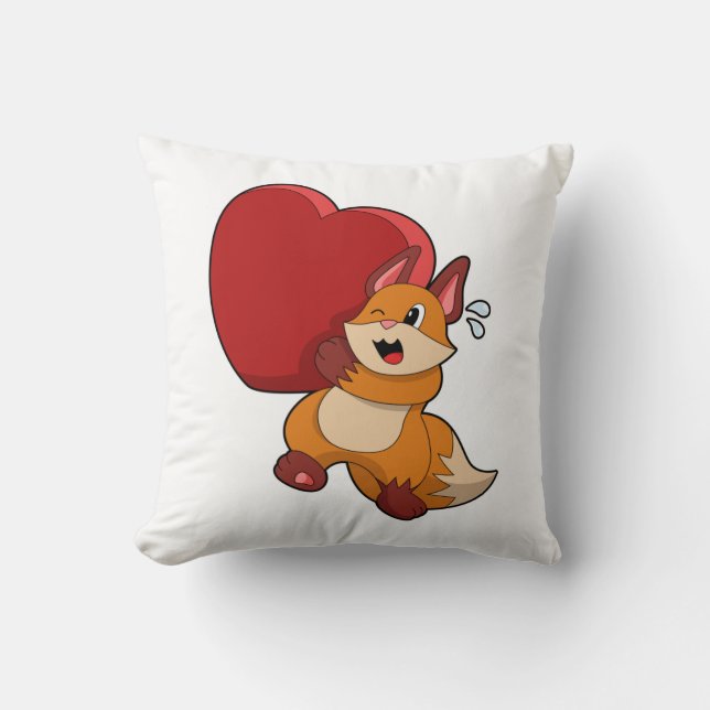Fox at Love with Heart Throw Pillow (Front)