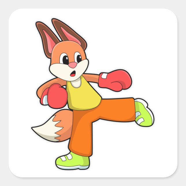 Fox at Martial arts Boxing with Boxing gloves Square Sticker (Front)