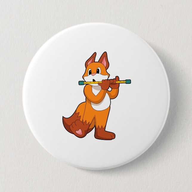 Fox at Music with Flute.PNG 3 Inch Round Button (Front)