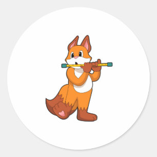 Fox at Music with Flute.PNG Classic Round Sticker