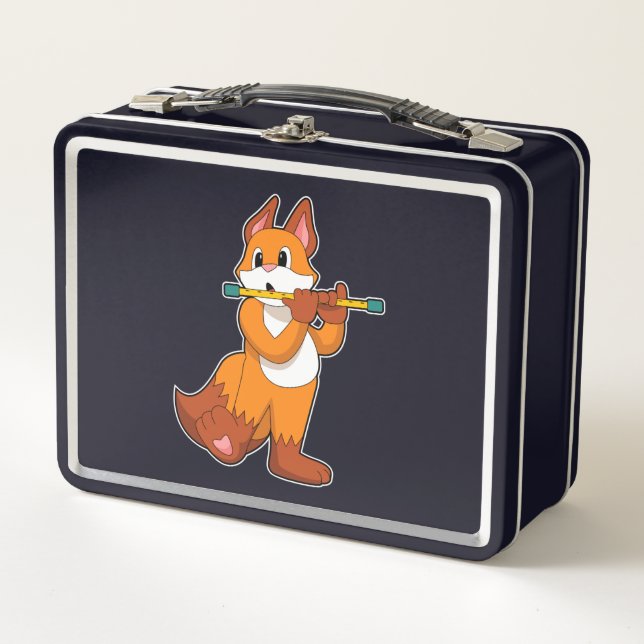 Fox at Music with Flute.PNG Metal Lunch Box (Front)