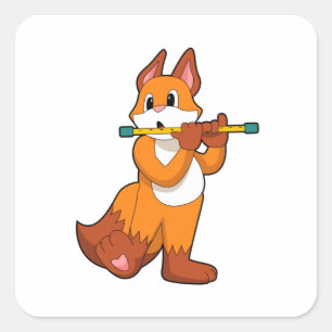 Fox at Music with Flute.PNG Square Sticker