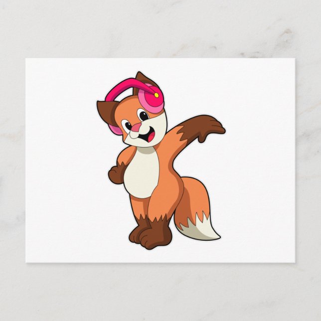 Fox at Music with Headphone Postcard (Front)
