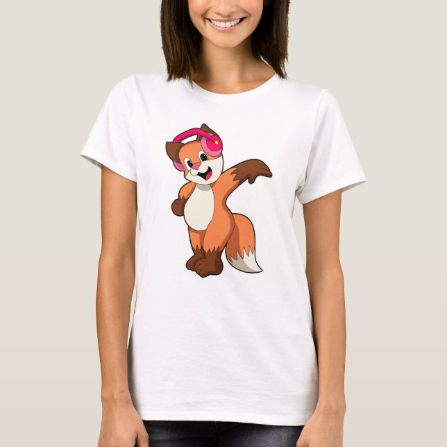 Fox at Music with Headphone T-Shirt (Front)