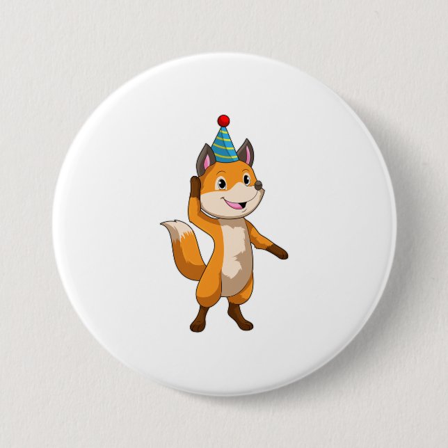 Fox at Party with Party hat 3 Inch Round Button (Front)
