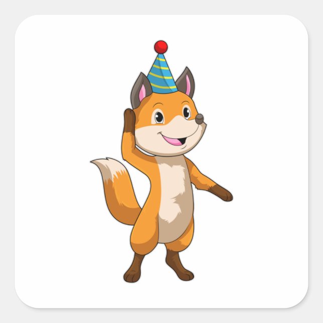 Fox at Party with Party hat Square Sticker (Front)