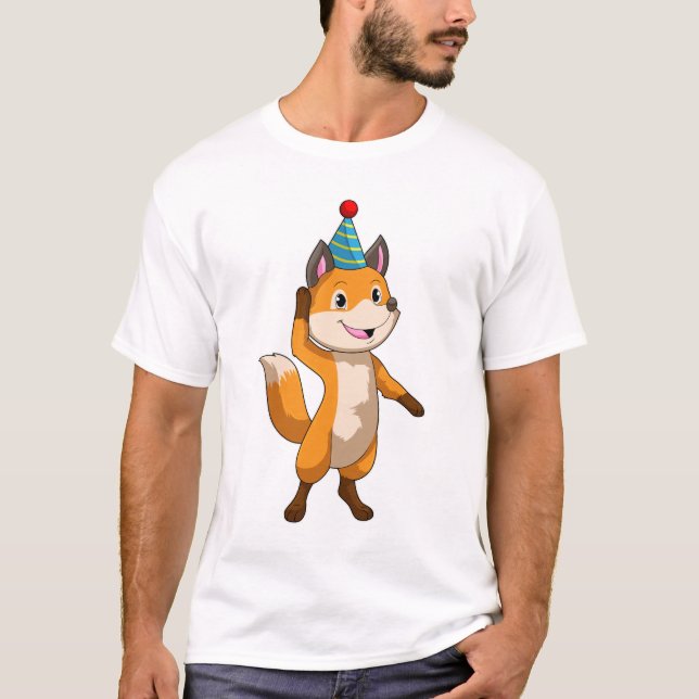 Fox at Party with Party hat T-Shirt (Front)