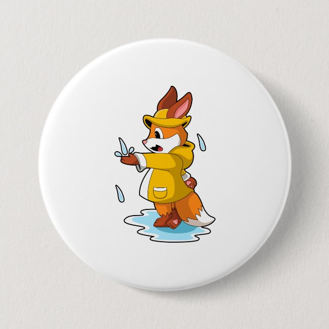 Fox at Rain with Rain drops 3 Inch Round Button (Front)