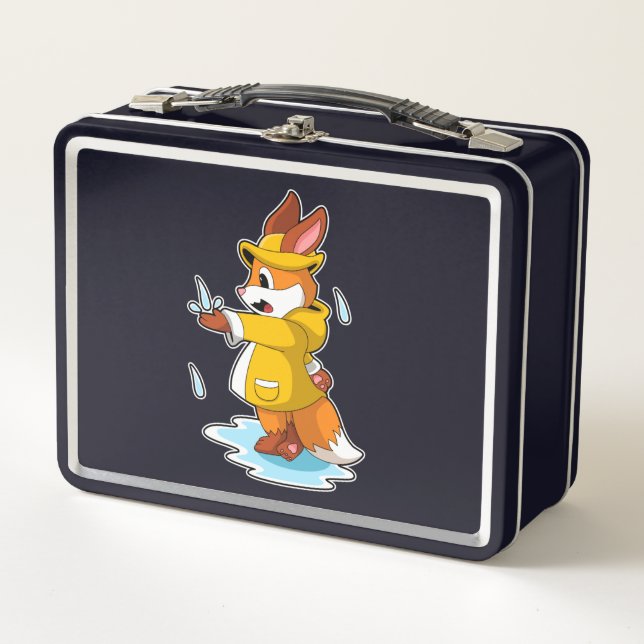 Fox at Rain with Rain drops Metal Lunch Box (Front)