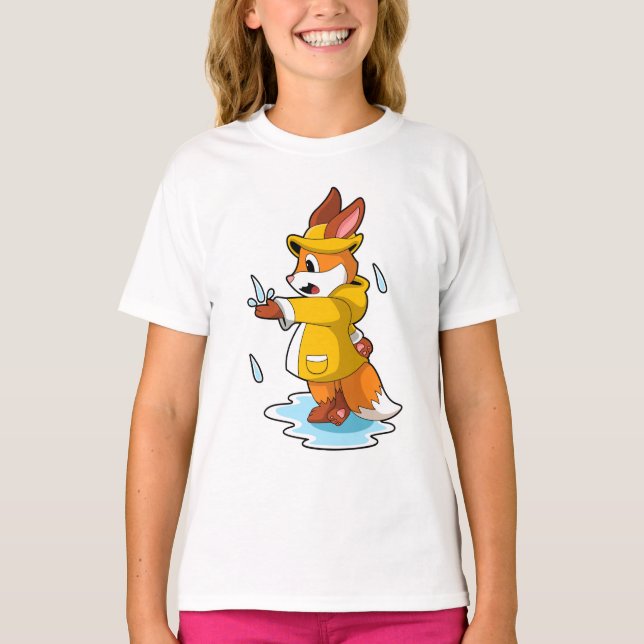 Fox at Rain with Rain drops T-Shirt (Front)