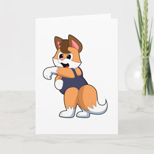 Fox at Swimming with Swimsuit Card (Front)