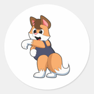 Fox at Swimming with Swimsuit Classic Round Sticker