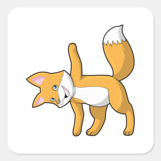 Fox at Yoga Stretching Square Sticker (Front)