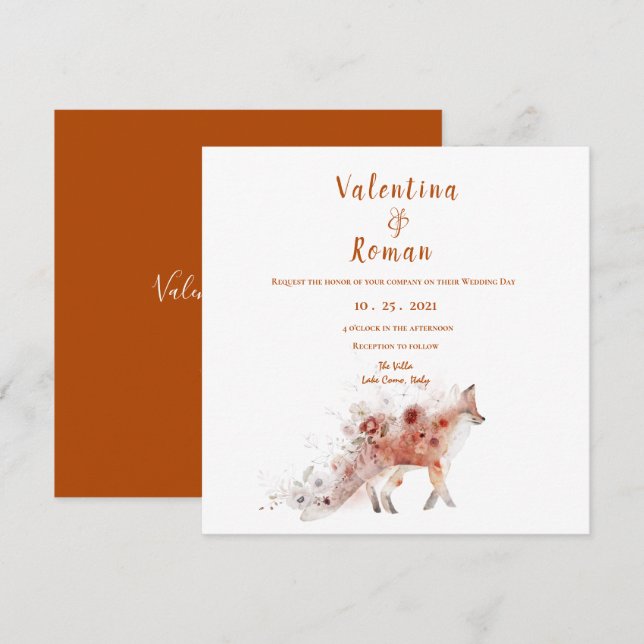 Fox & Autumn Florals Wedding Invitation (Front/Back)