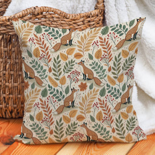 Fox Autumn Leaves Nature Warm Throw Pillow