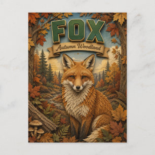 Fox Autumn Woodland POPCUT Postcard