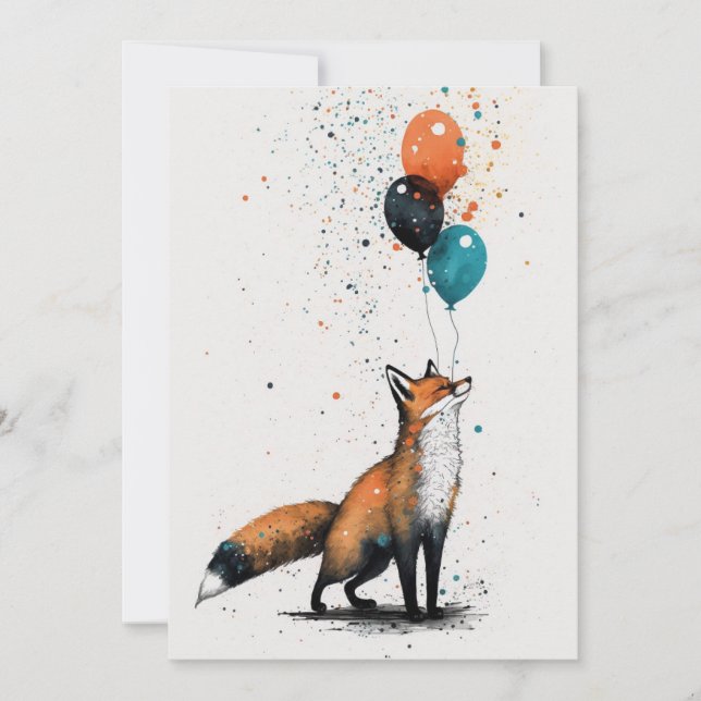 Fox avec Balloon et Casquette de fête Carte de voe (Devant)
