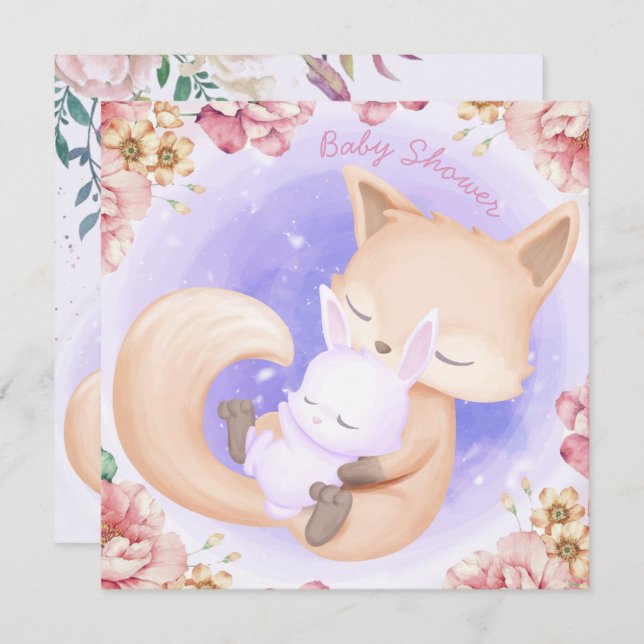 Fox Avec Un Baby shower Bunny Invitation (Devant / Derrière)