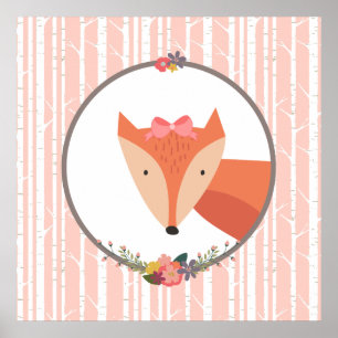 Fox Baby Girl Nursery Poster