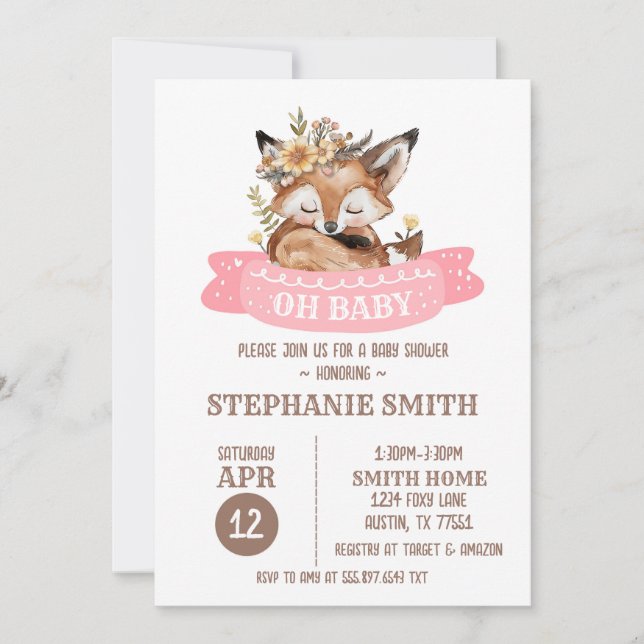 Fox Baby Shower Baby Girl Invitation (Front)