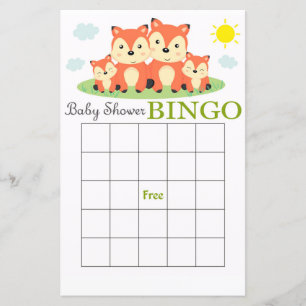 Fox baby shower bingo card